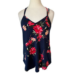 Papermoon Women's S Boho Beach Strappy Floral Criss Cross Stretch Tank Top